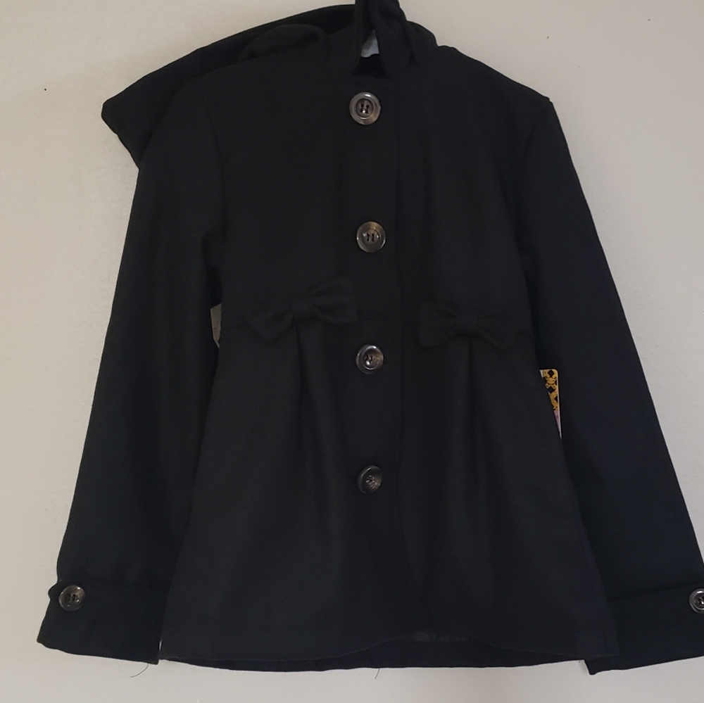 Little Girls Black Wool Pea-Coat